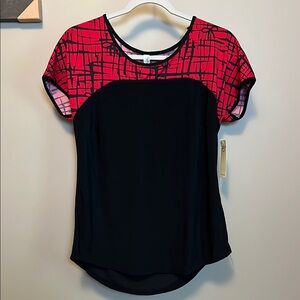 PerSeption Concept Black and Red Graphic Fitted Short Sleeve Crew Neck Shirt New